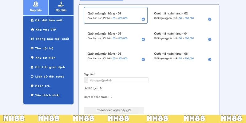 Hướng dẫn nạp tiền NH88 nhanh